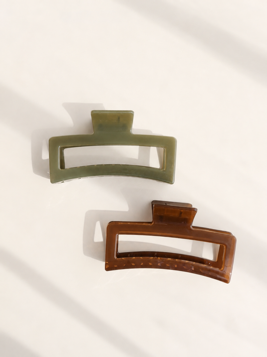 Jumbo Size Jelly Rectangular Acrylic Hair Claw Clip: Amber Brown