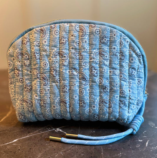Quilted Paisley + Bandana Cosmetic Pouch – Blue