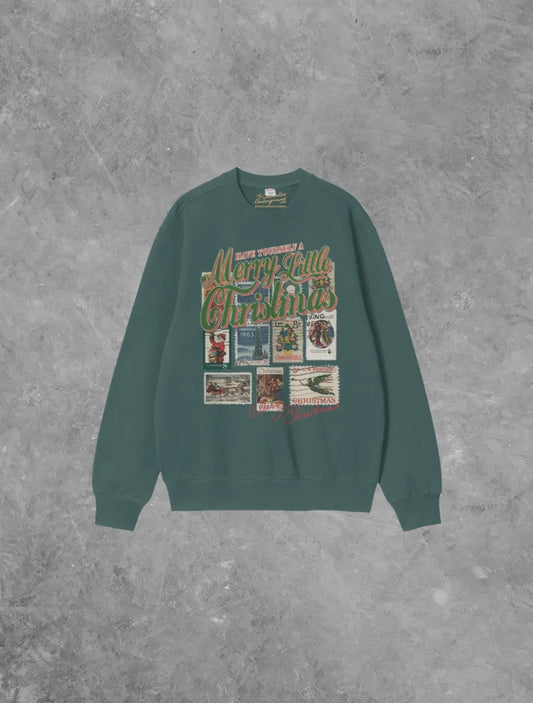 Christmas Stamps Boxy Cotton 90’s Sweatshirt