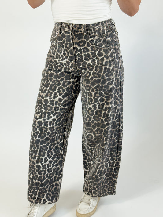 Mocha Leopard Printed Barrel Pants