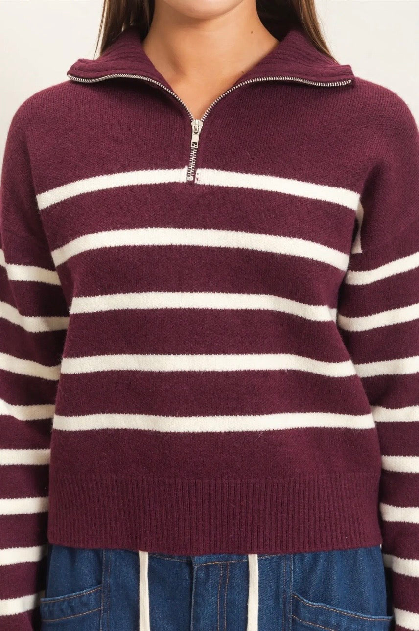 Preorder Half Zip Stripe Sweater