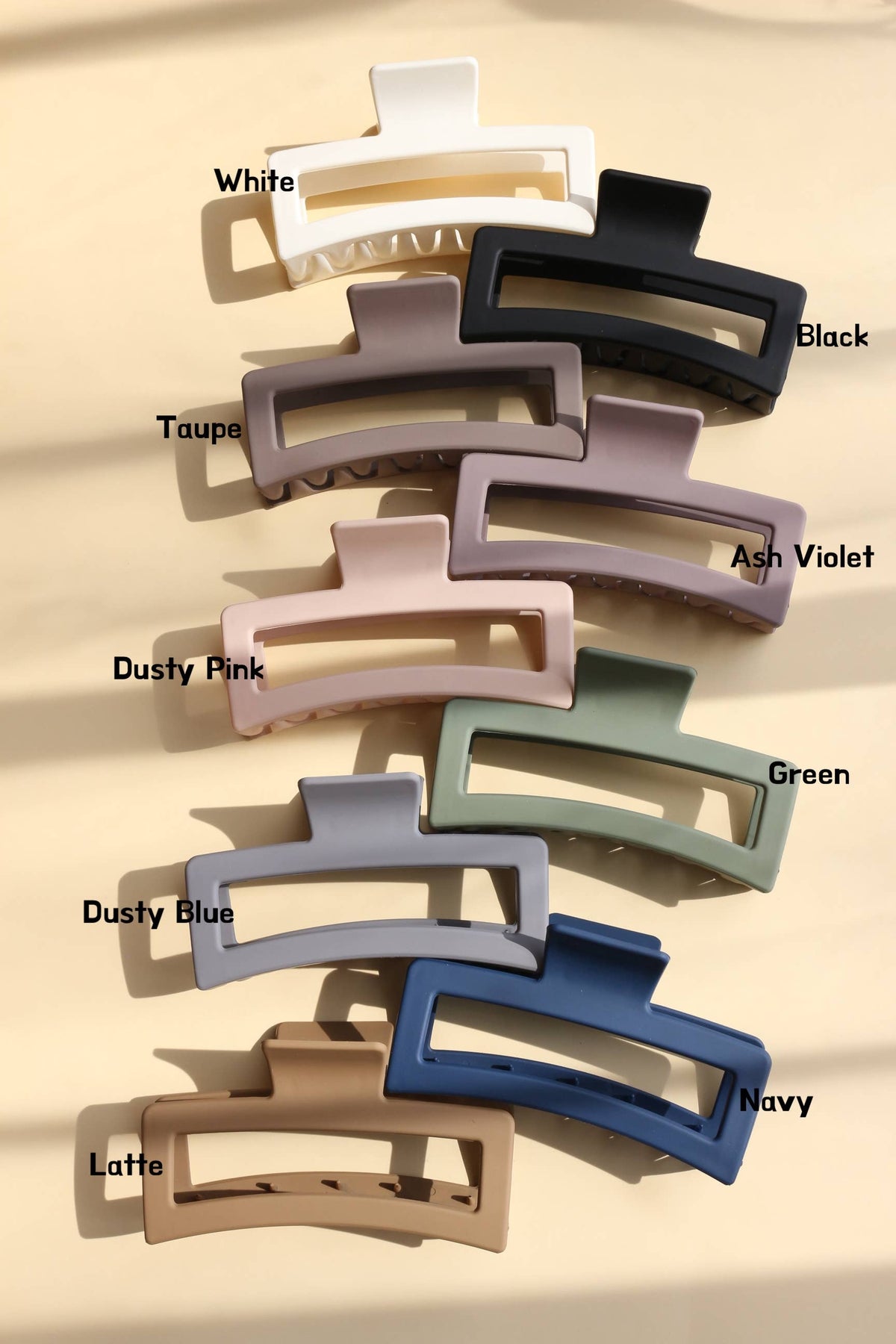 Jumbo Size Matte Rectangular Hair Claw Clip : Latte