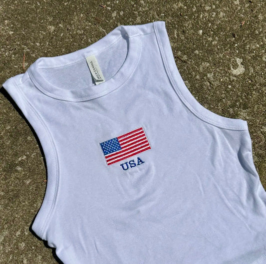 USA Embroidered Crop Tank