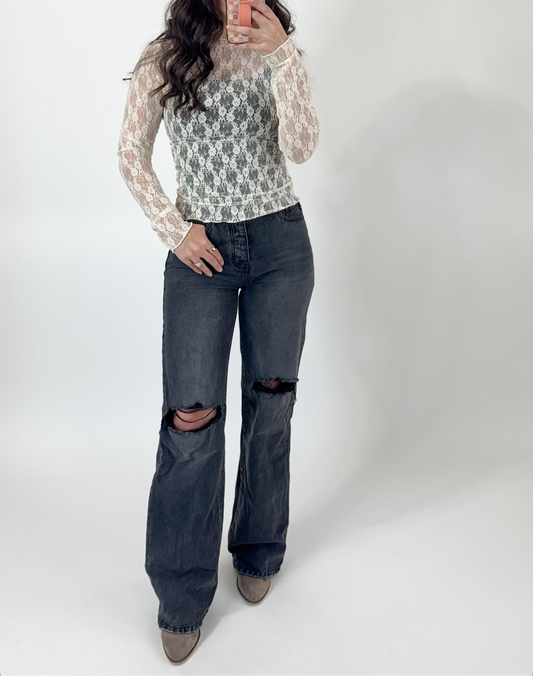 Champagne Mesh Lace Top