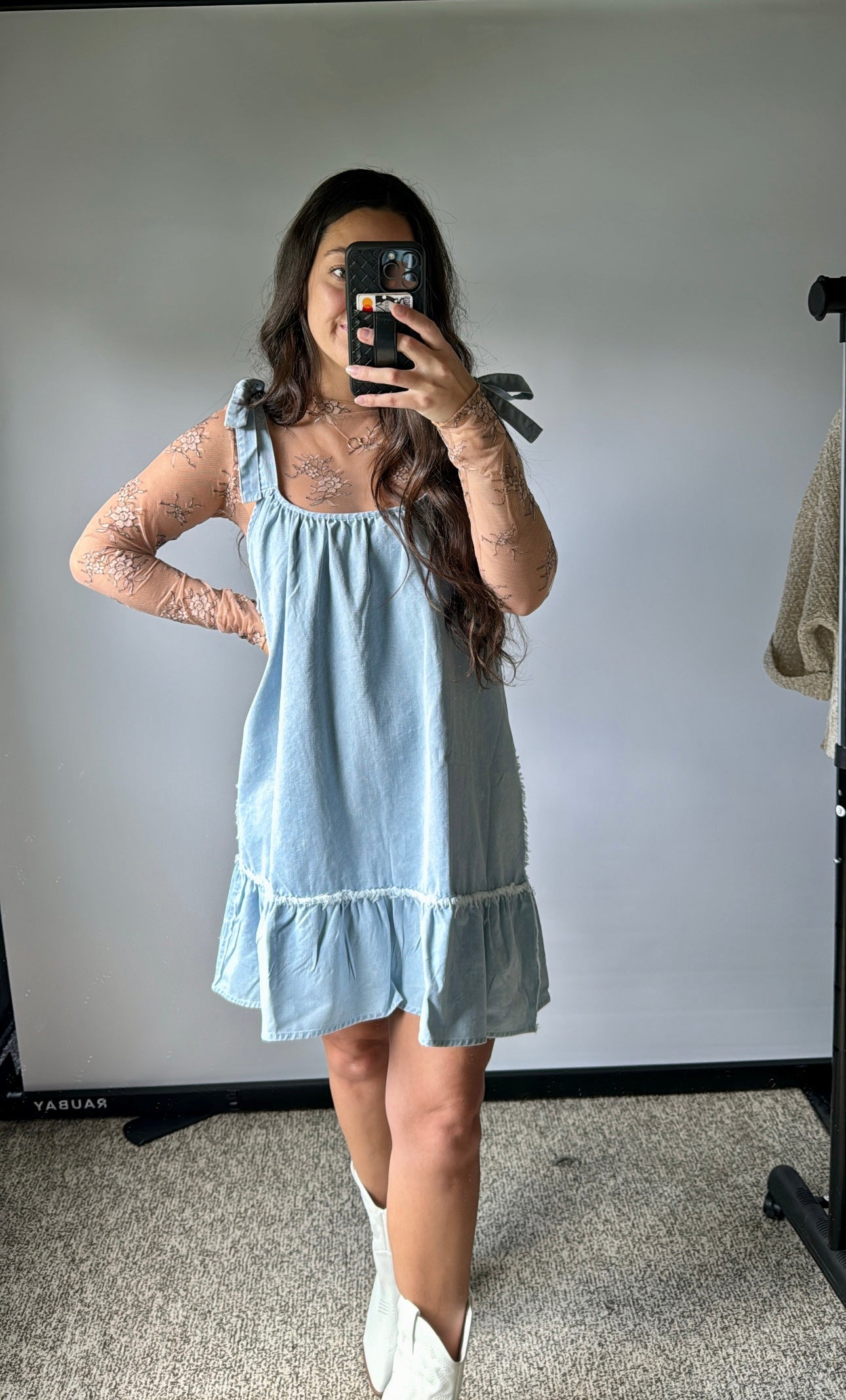 any season tie denim dress