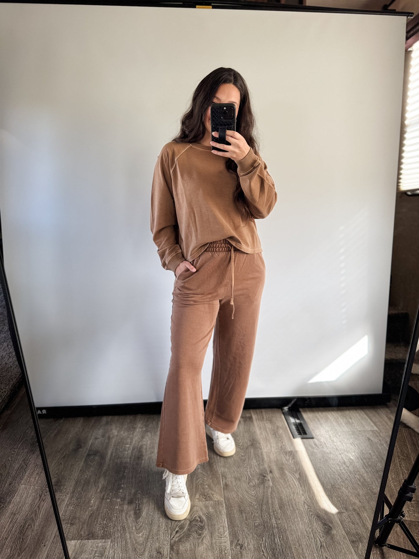 lounge sweatshirt set — camel