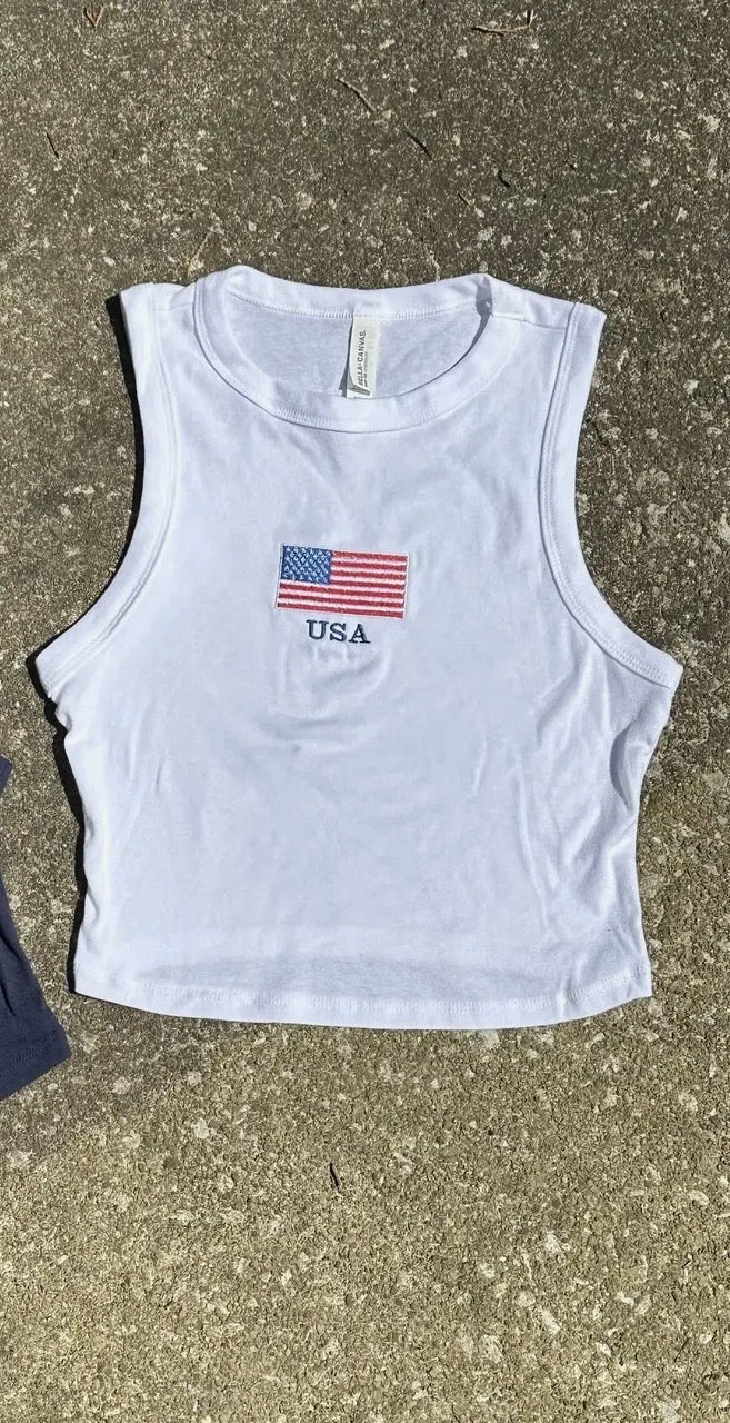 USA Embroidered Crop Tank