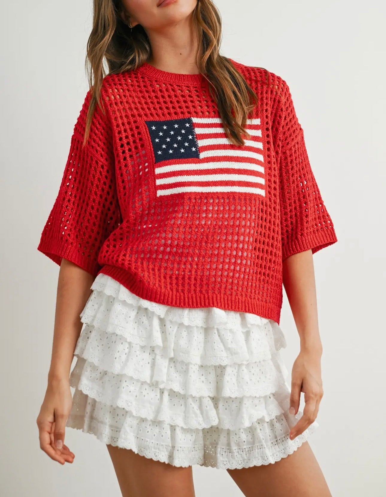PREORDER Flag Crochet Sweater Top