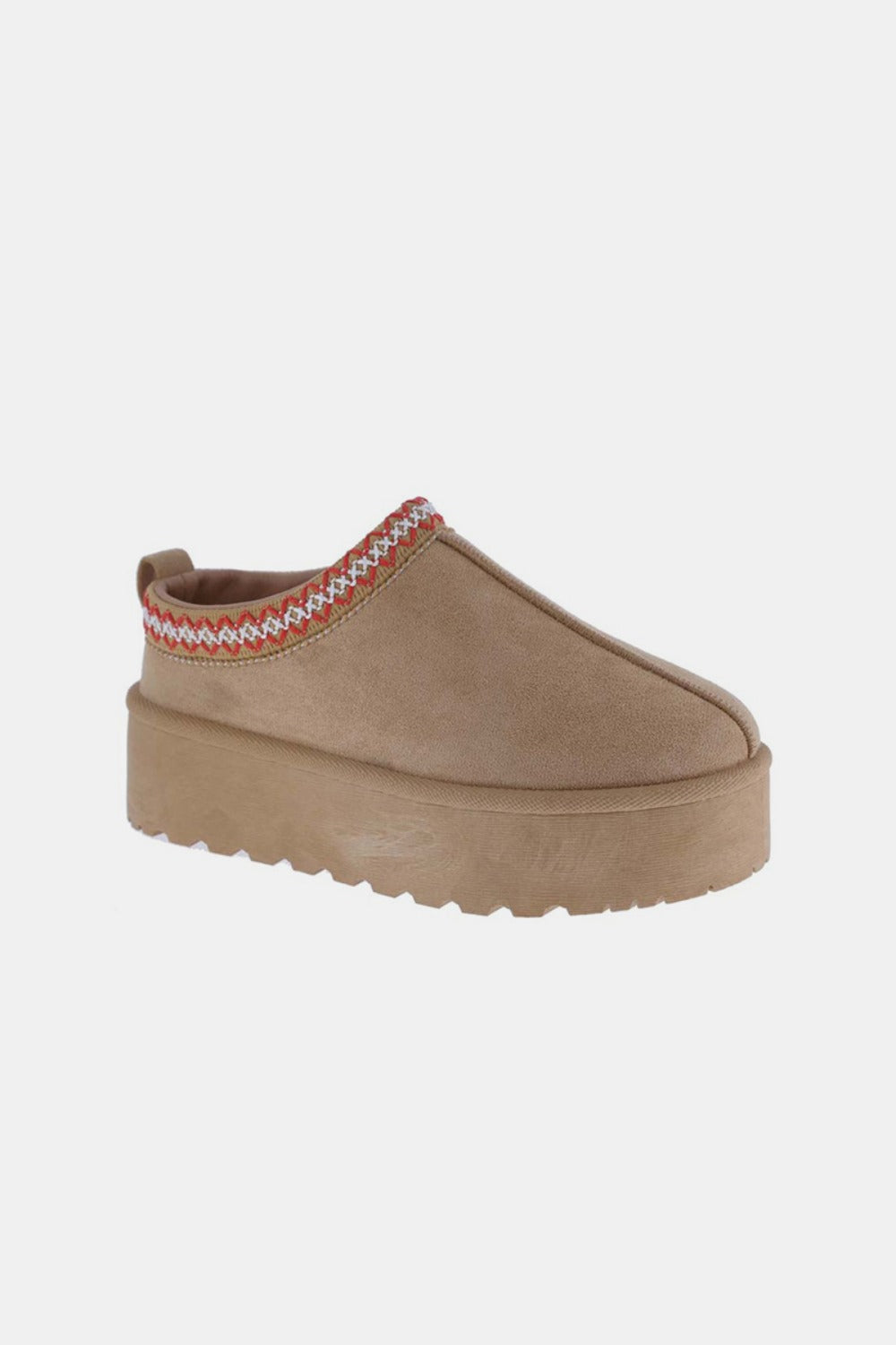 Platform Embroidered Trim Slip-On Boots — Tan