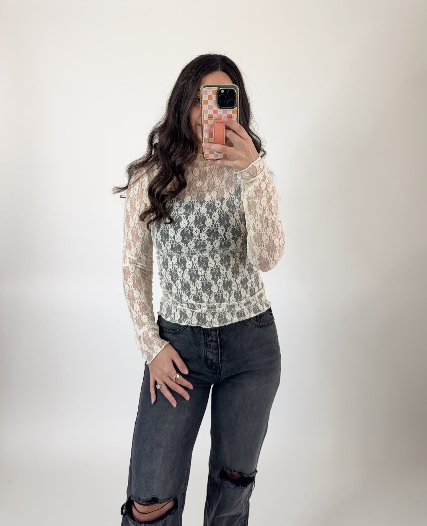Champagne Mesh Lace Top