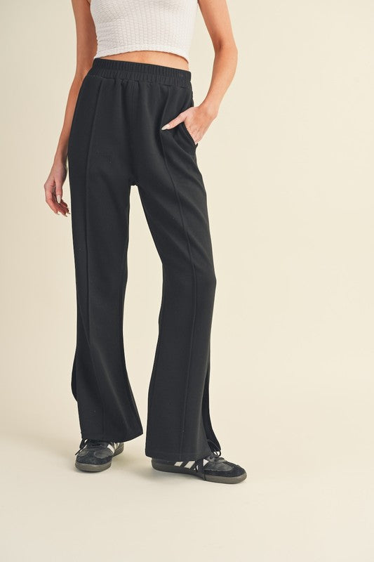 wide leg scuba pants with side slit