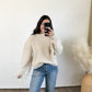 cream fringe sleeve sweater