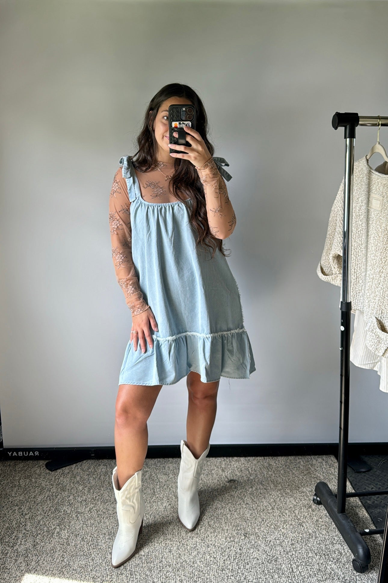 any season tie denim dress