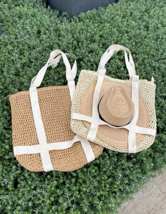 sun hat beach tote bag — natural