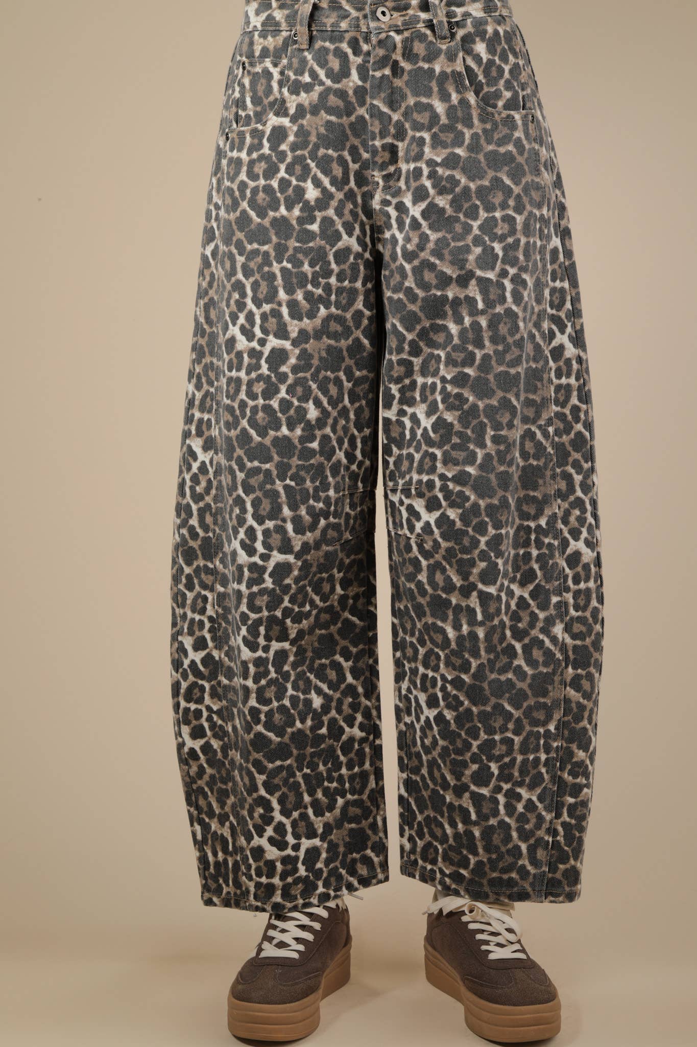 Mocha Leopard Printed Barrel Pants