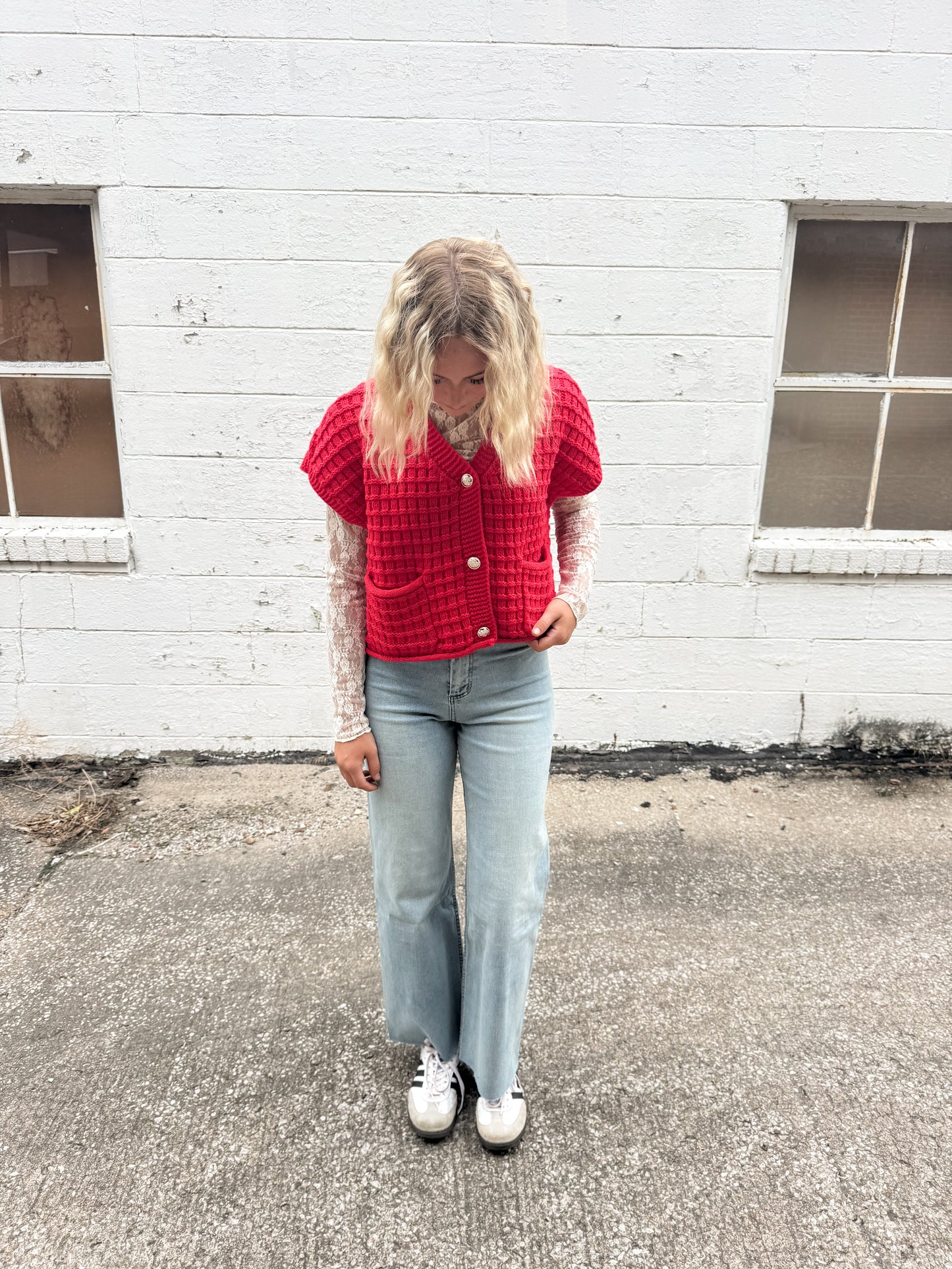 Red Waffle Cardi