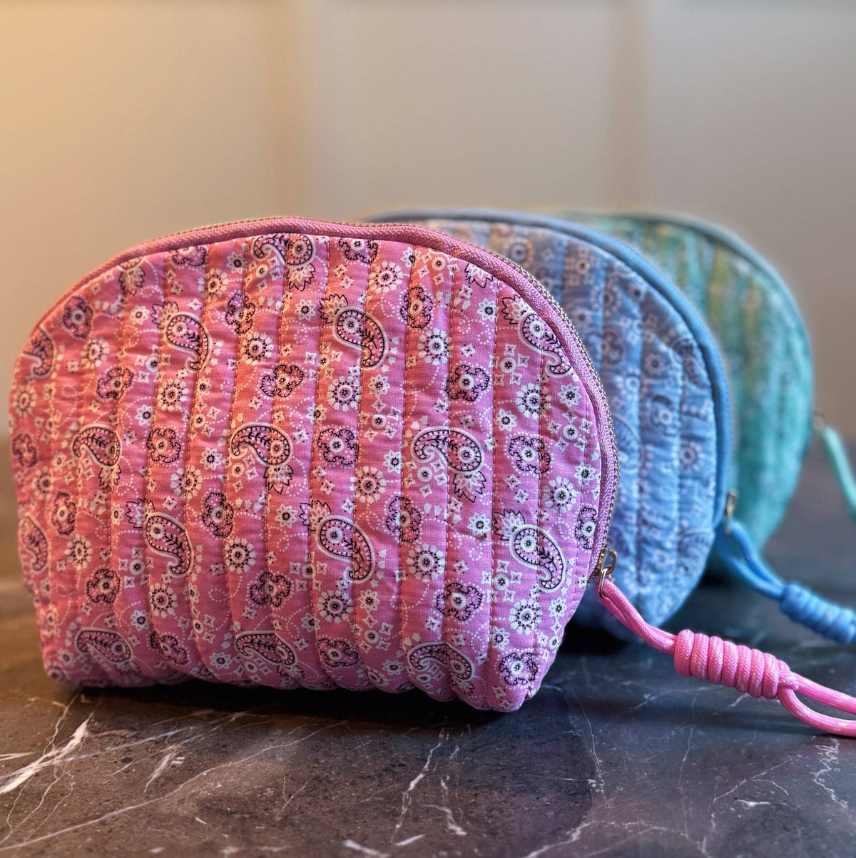 Quilted Paisley + Bandana Cosmetic Pouch – Pink