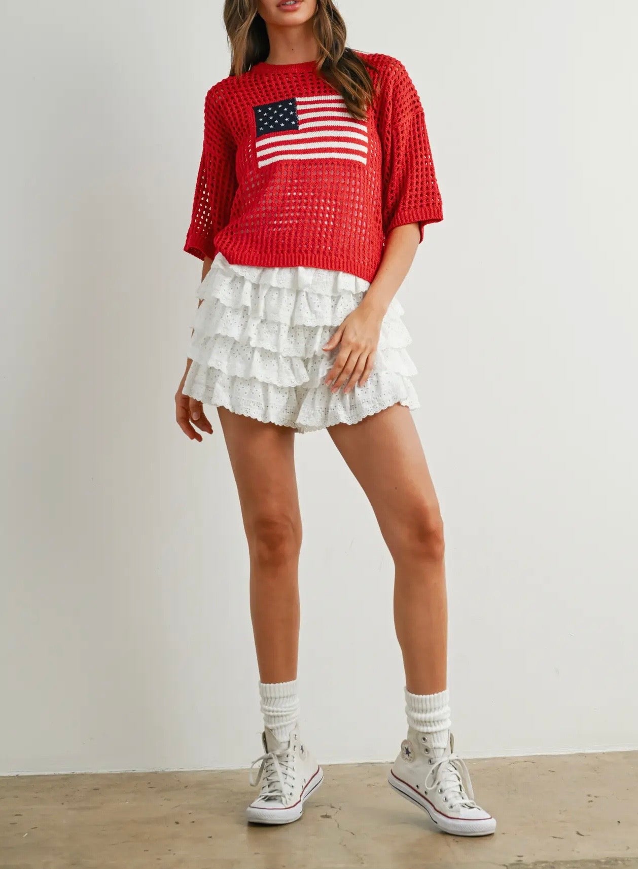 PREORDER Flag Crochet Sweater Top
