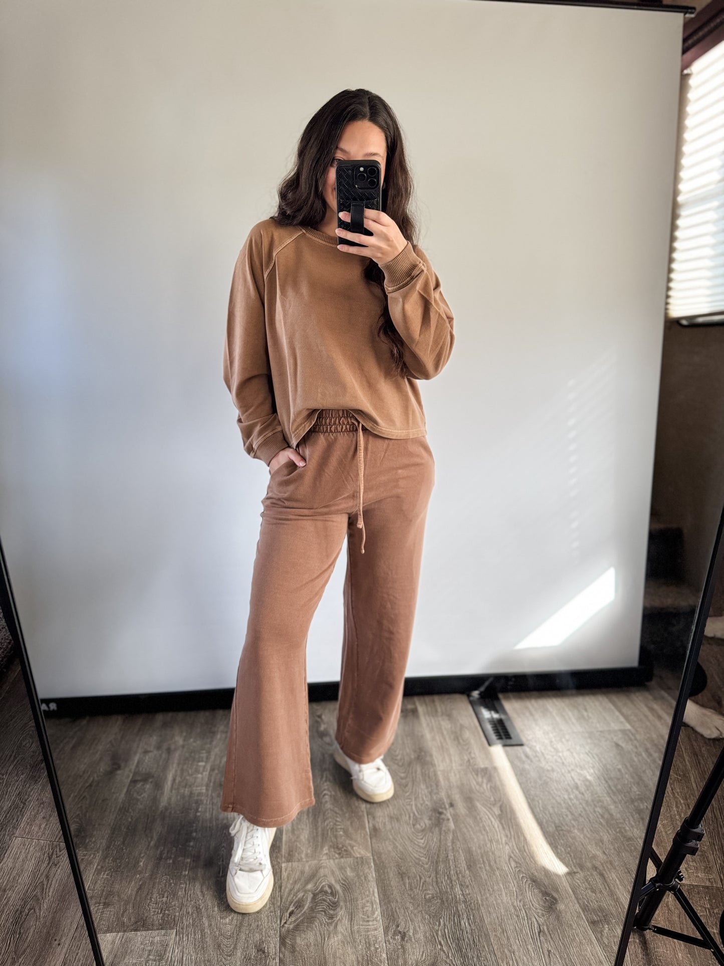 lounge sweatshirt set — camel