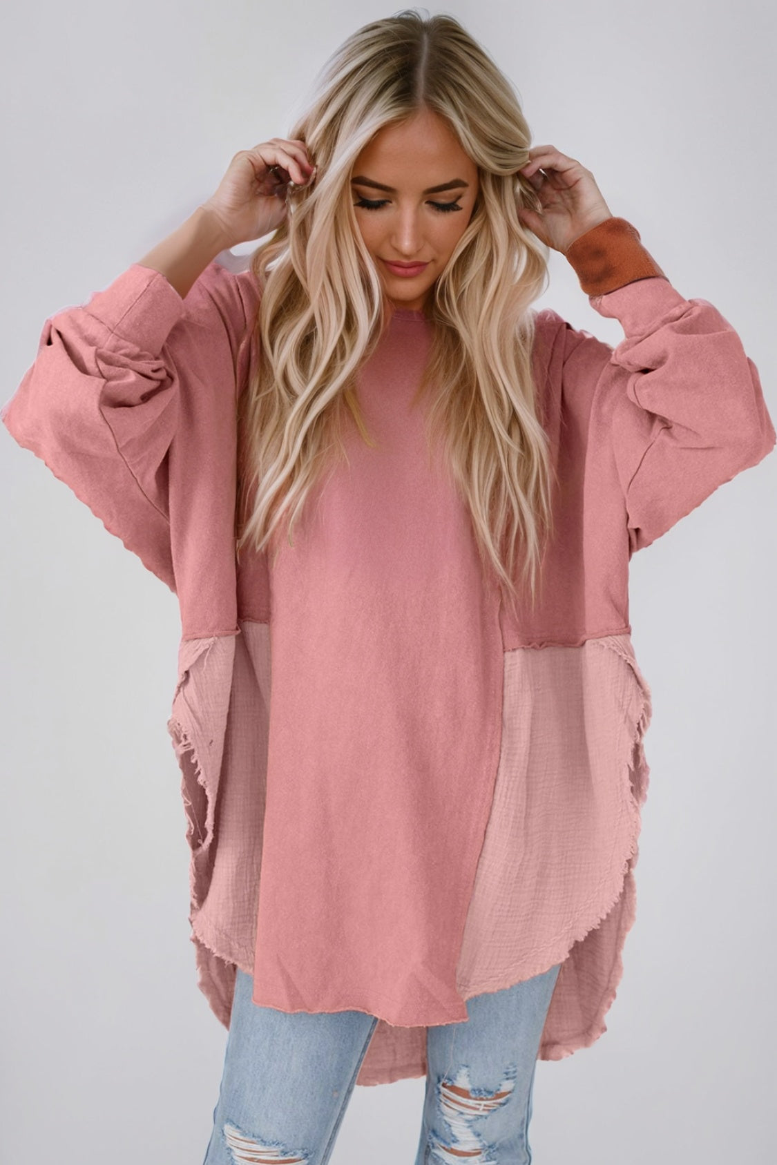 oversized contrast pullover — pink