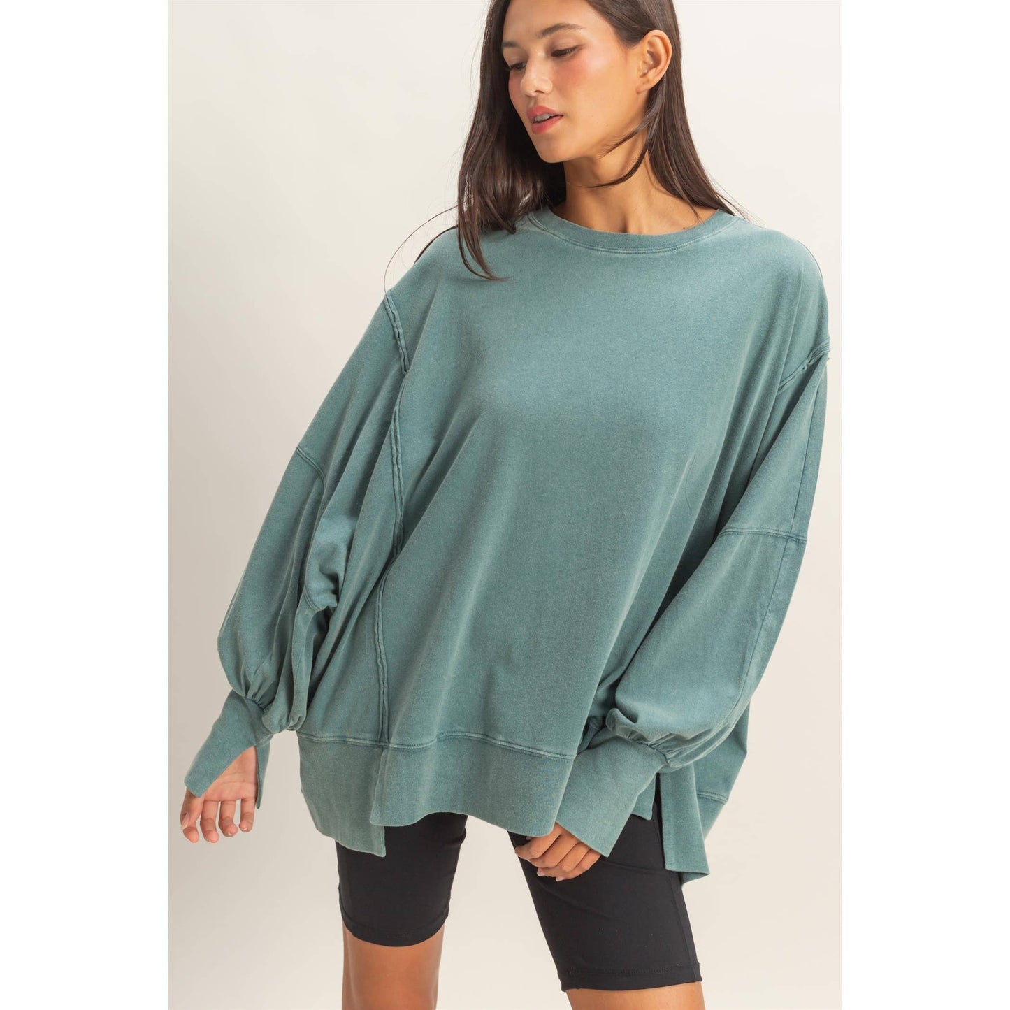 Teal Oversized Long Sleeve Top