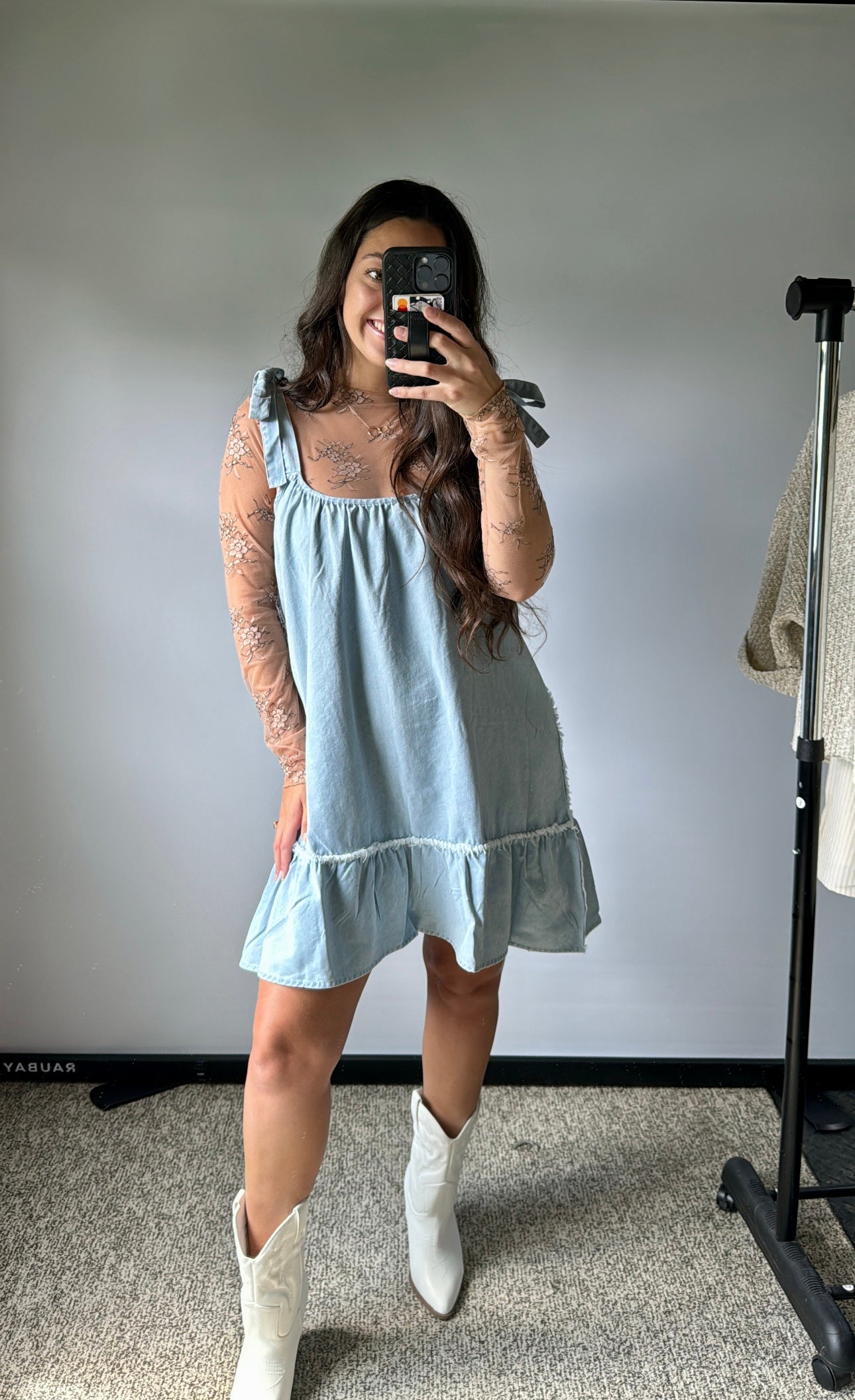 any season tie denim dress