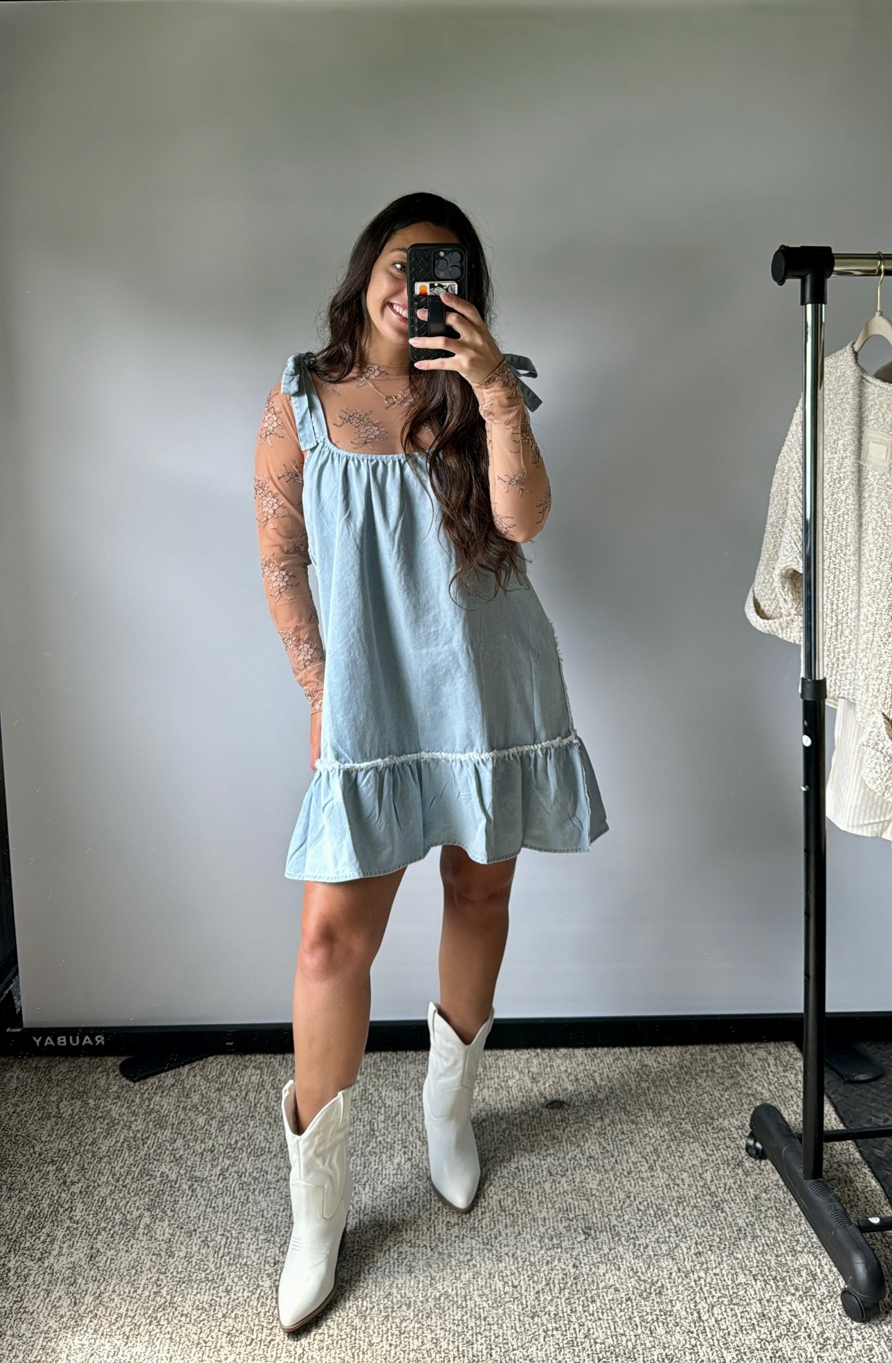 any season tie denim dress