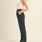 wide leg scuba pants with side slit