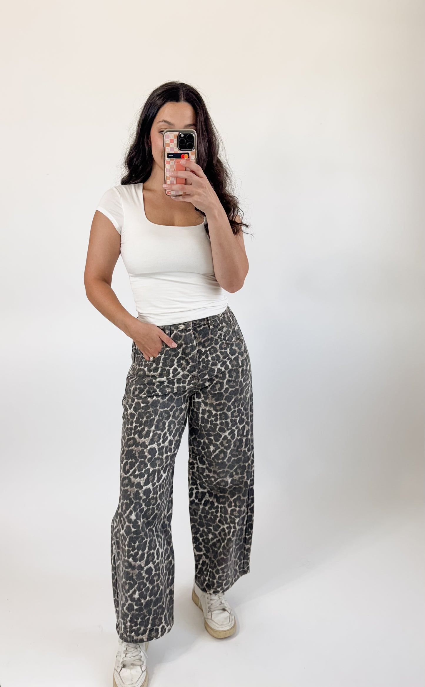 Mocha Leopard Printed Barrel Pants
