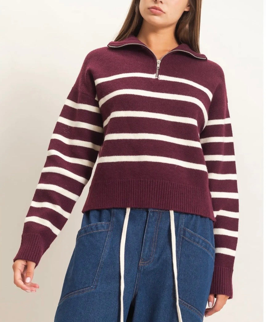 Preorder Half Zip Stripe Sweater