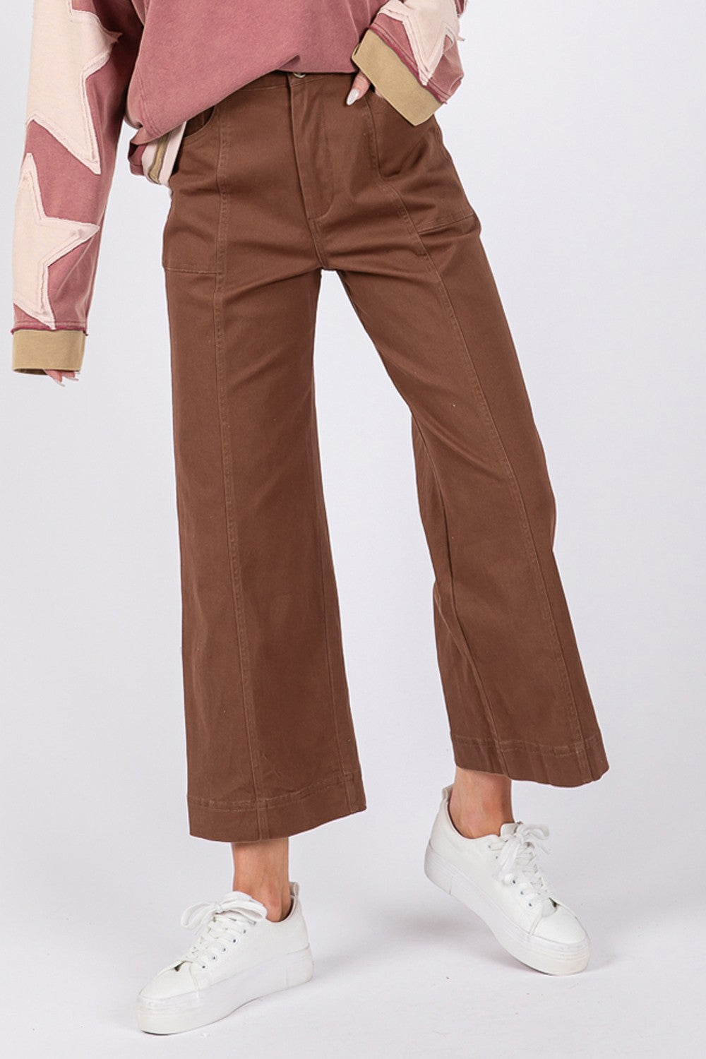 mocha wide leg crop pant