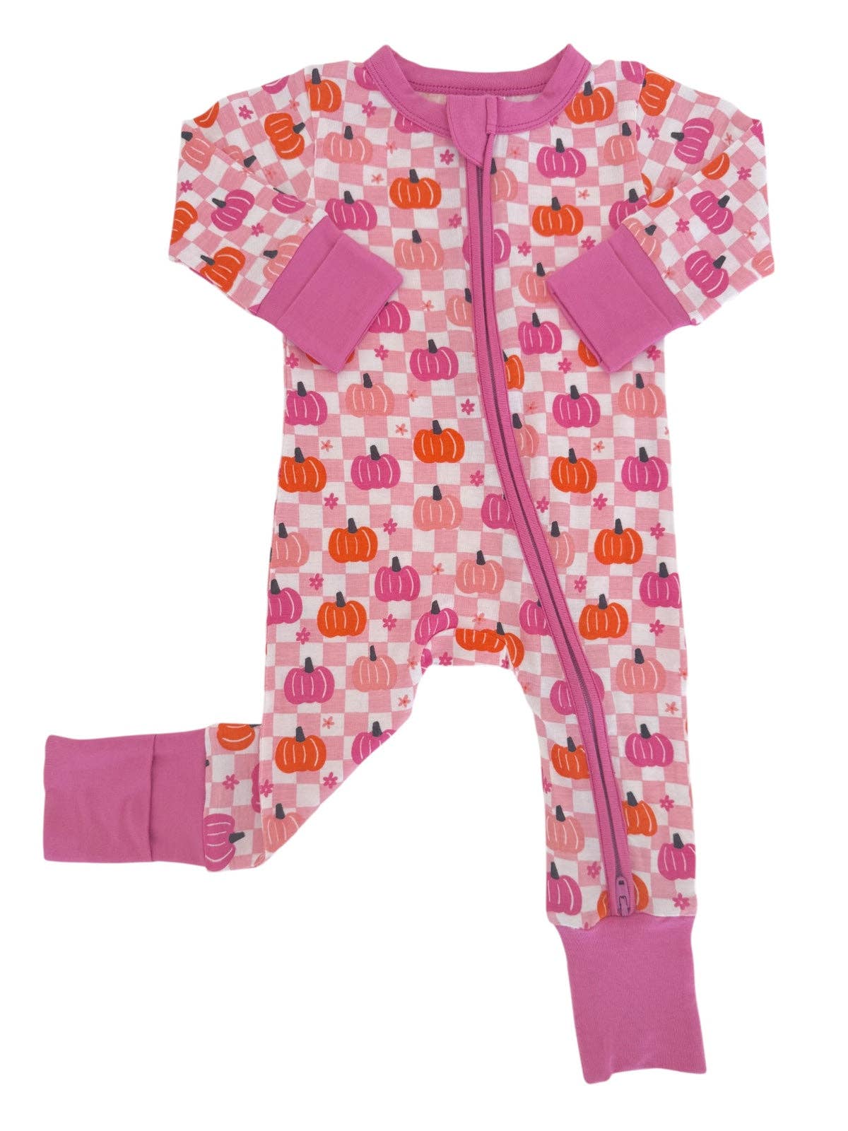 2-Way Convertible Zip Romper, Pumpkin Checkerboard Pink