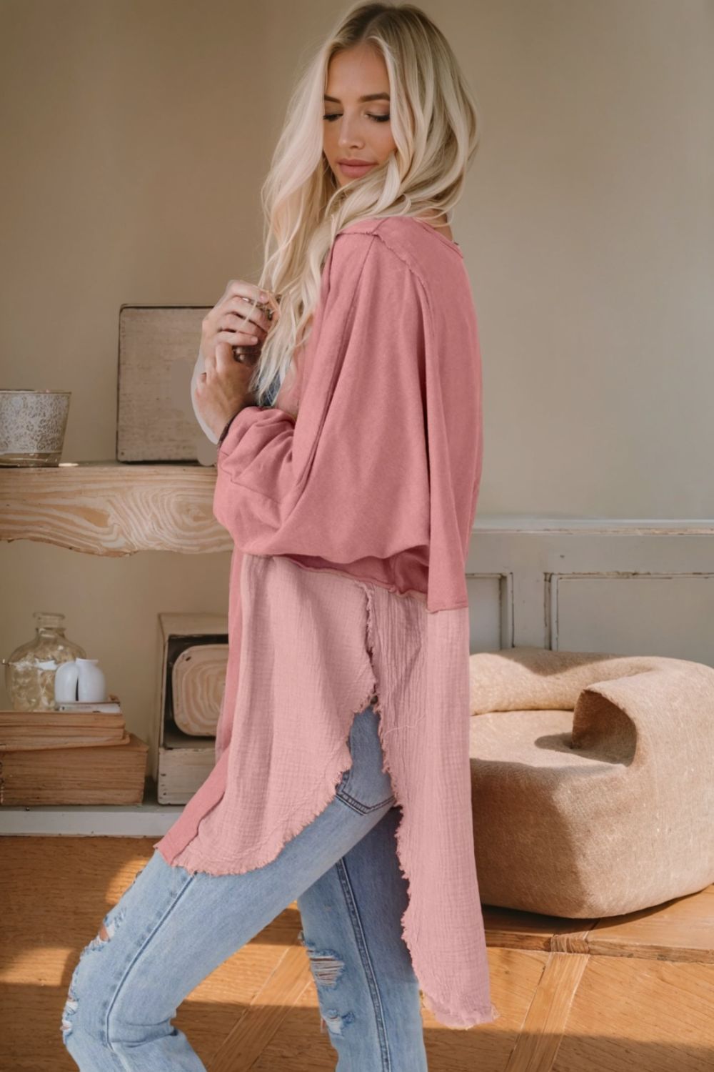 oversized contrast pullover — pink