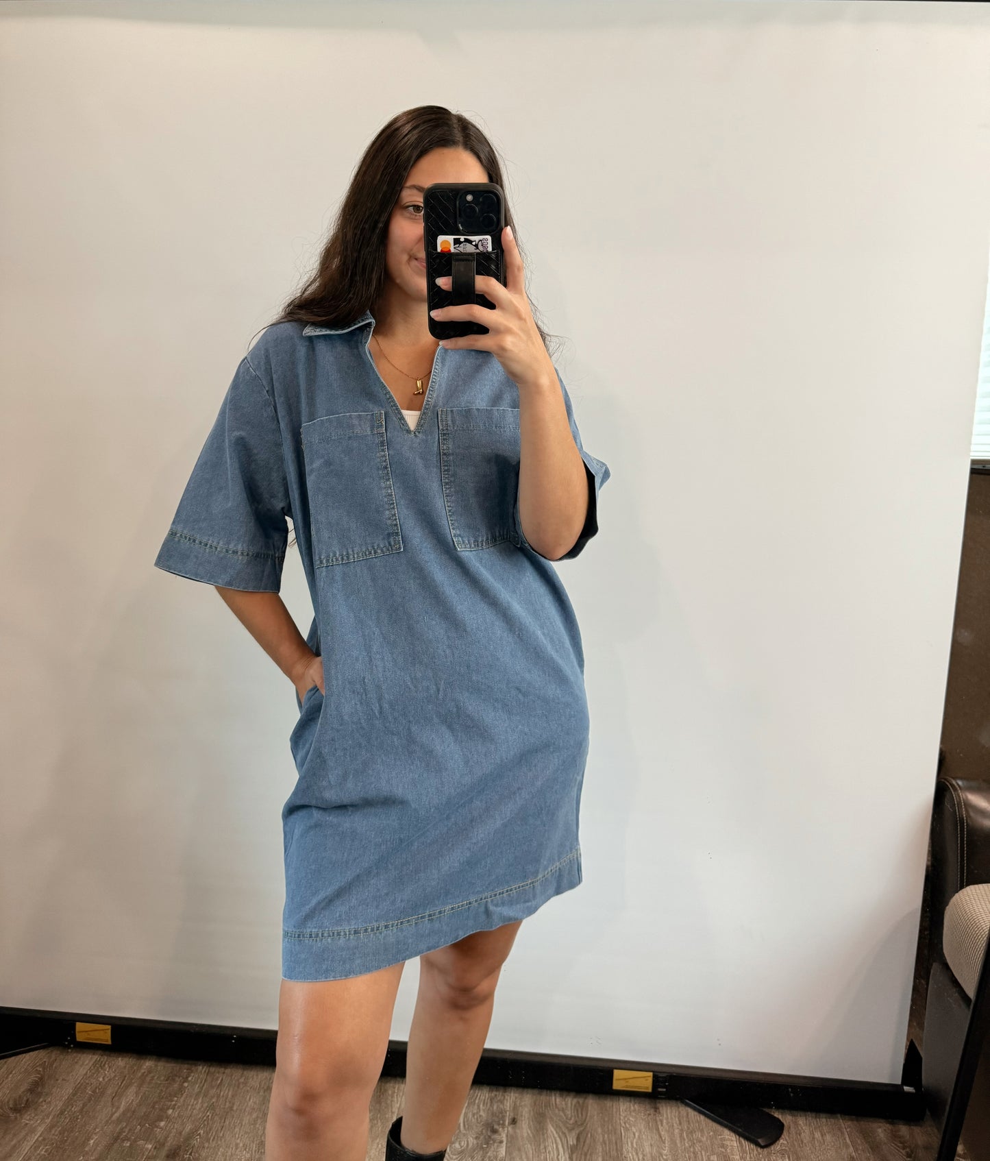 pocketed denim dress