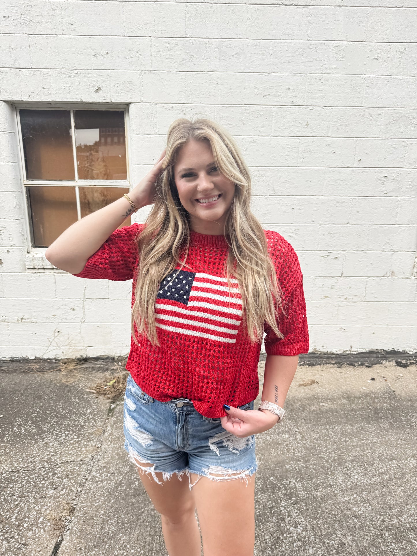 Flag Crochet Sweater Top