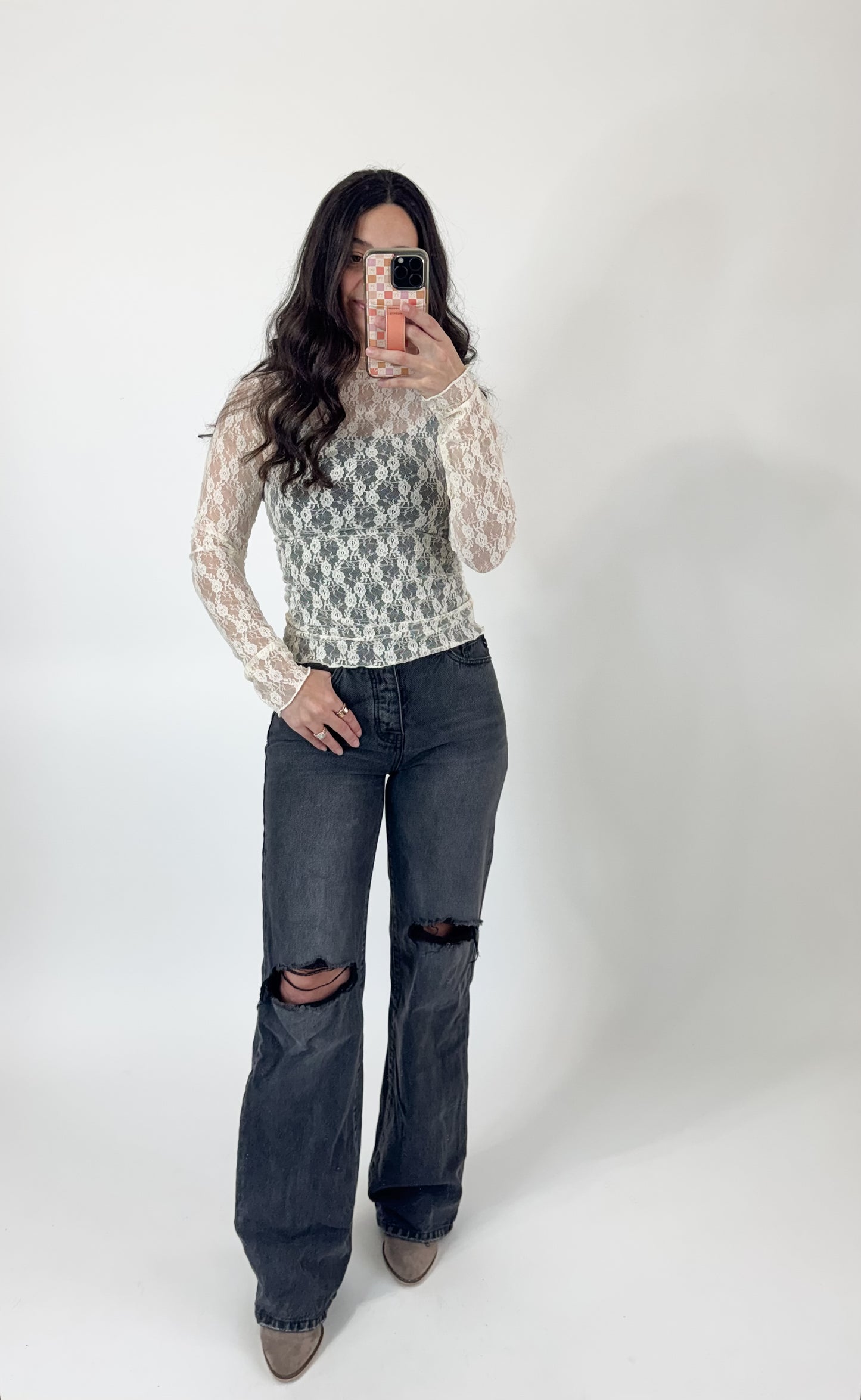 Champagne Mesh Lace Top