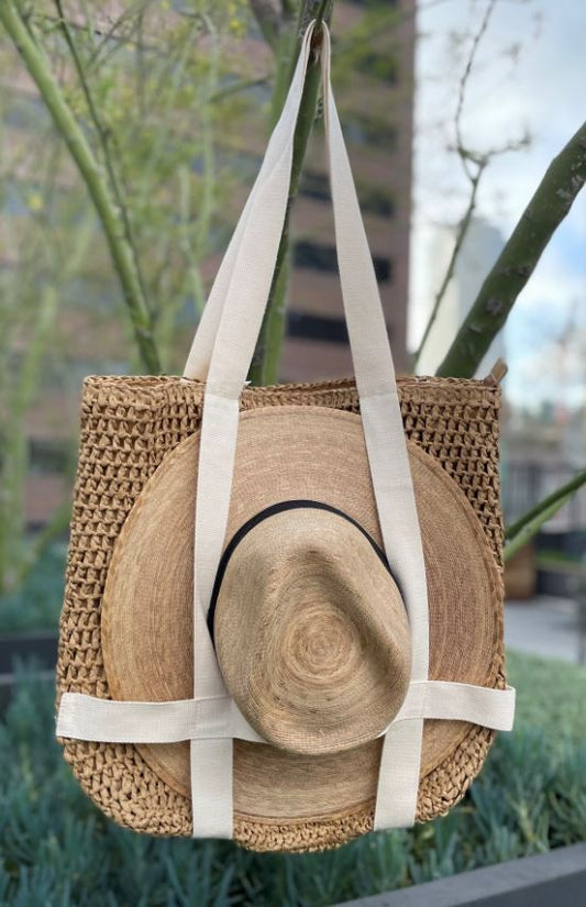 sun hat beach tote bag — tan