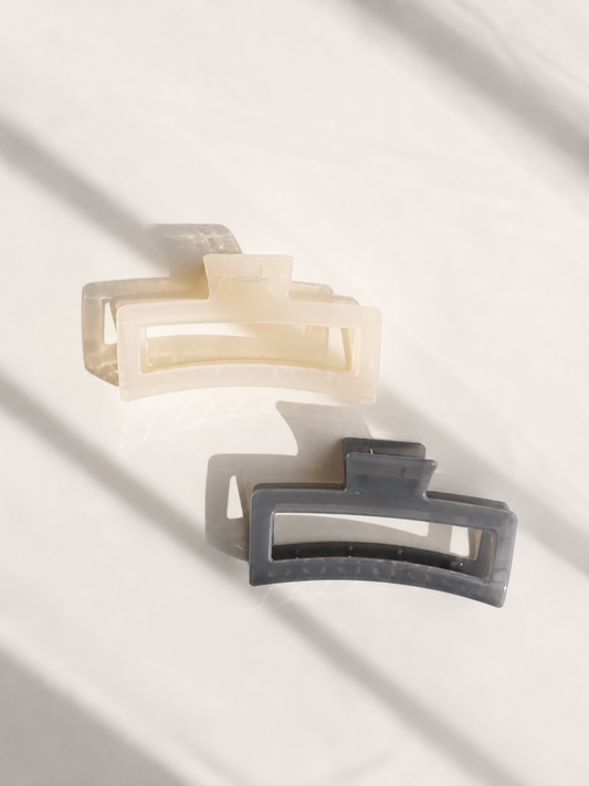 Jumbo Size Jelly Rectangular Acrylic Hair Claw Clip: Ivory