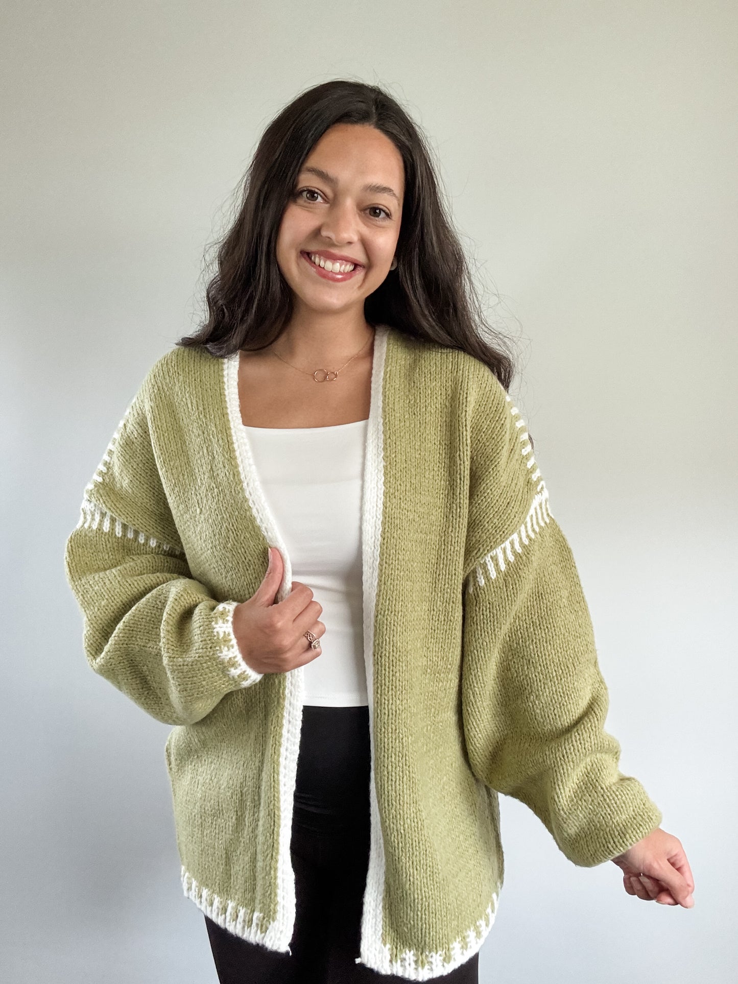 sage open front cardi