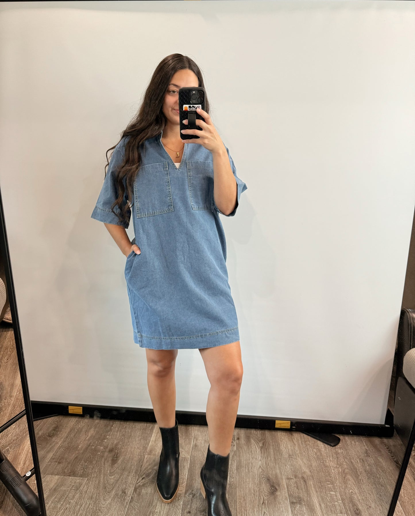 pocketed denim dress