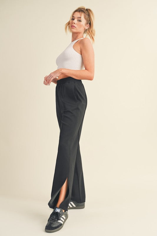 wide leg scuba pants with side slit