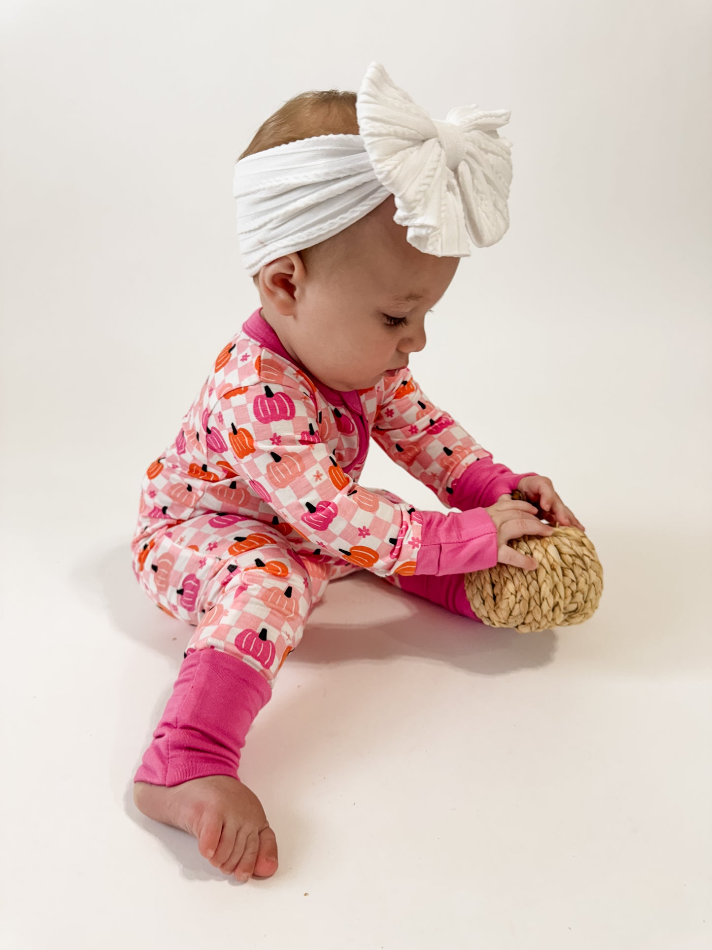 2-Way Convertible Zip Romper, Pumpkin Checkerboard Pink