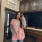 soft pink contrast cardi