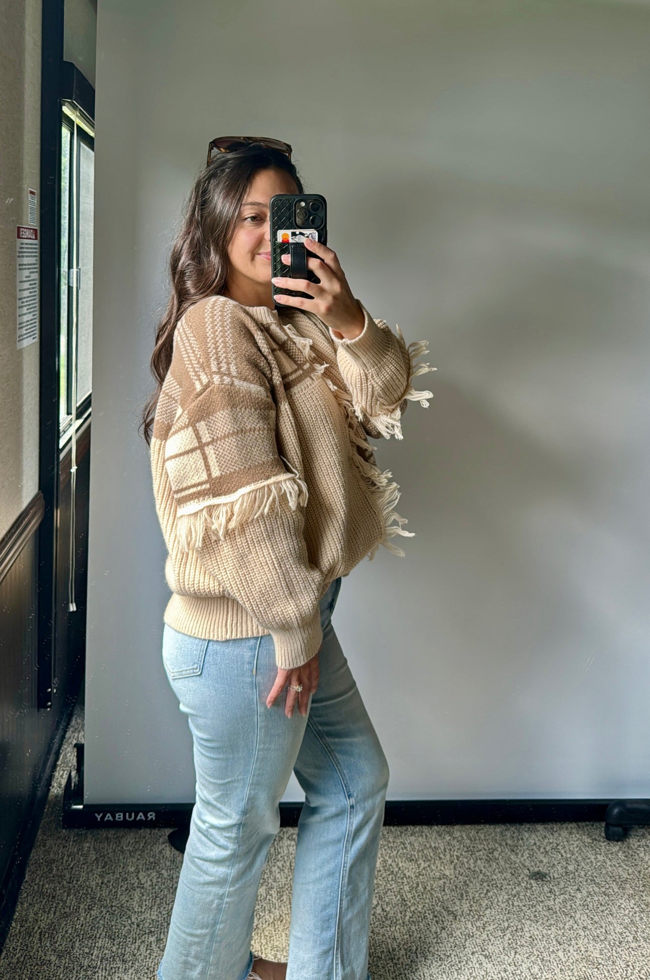 cozy campfire fringe sweater