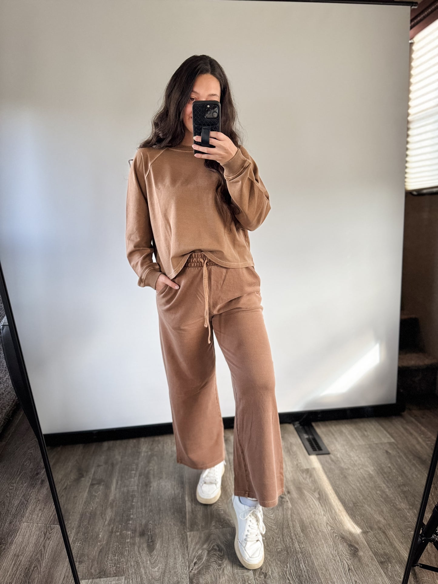 lounge sweatshirt set — camel