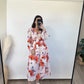 printed balloon sleeve midi dress