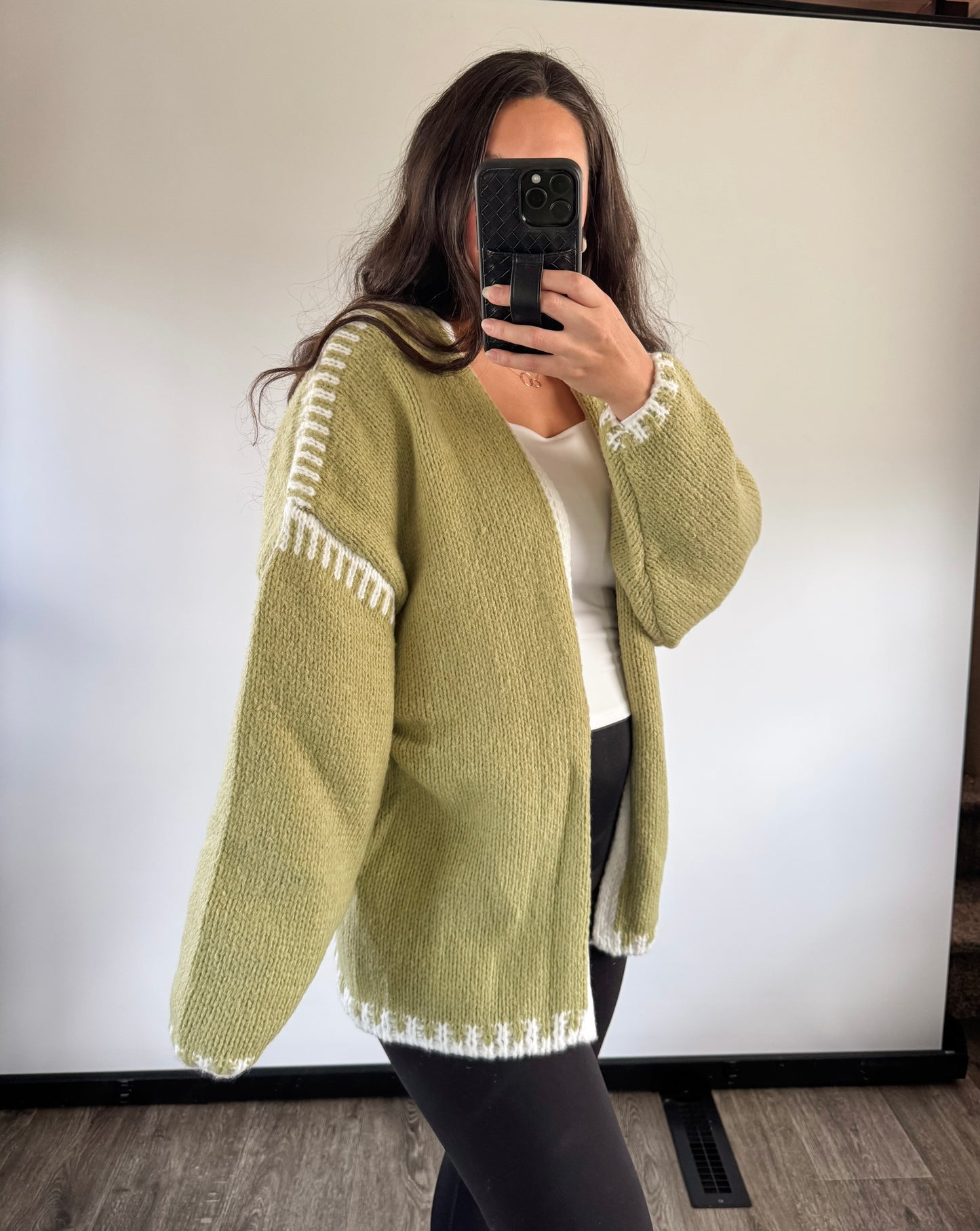 sage open front cardi