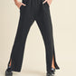 wide leg scuba pants with side slit