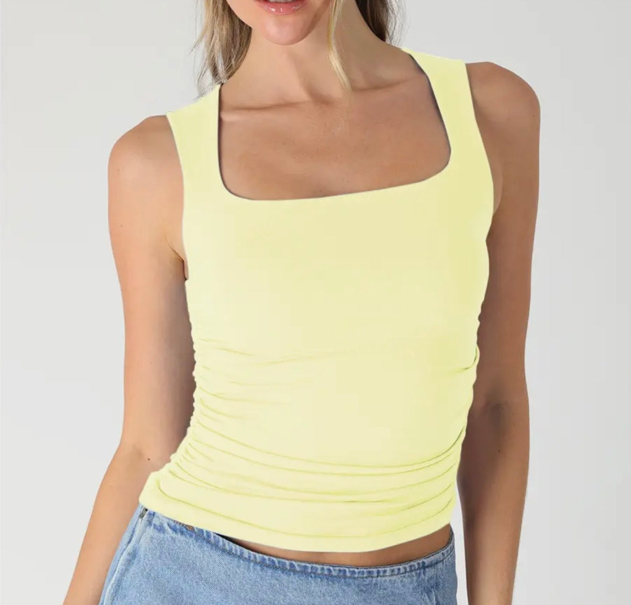 PREORDER Square Lined Tank — Butter Yellow