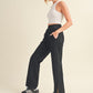 wide leg scuba pants with side slit